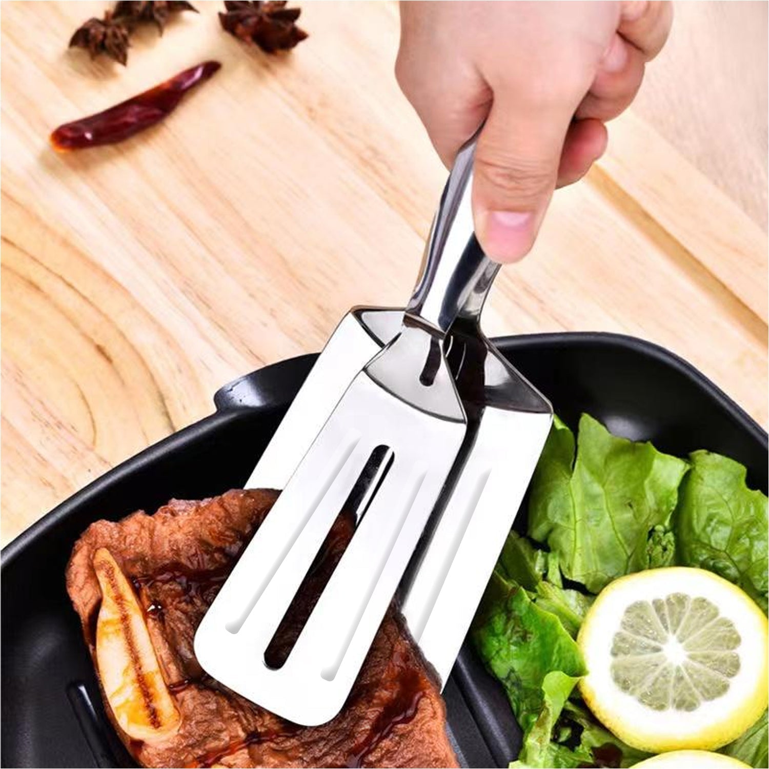 2919 MULTIFUNCTION COOKING SERVING TURNER FRYING FOOD TONG. STAINLESS STEEL STEAK CLIP CLAMP BBQ KITCHEN TONG. DeoDap 2919 MULTIFUNCTION COOKING SERVING TURNER FRYING FOOD TONG. STAINLESS STEEL STEAK CLIP CLAMP BBQ KITCHEN TONG. DeoDap